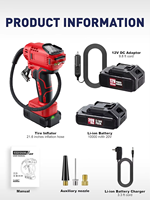 Heavy Duty Cordless Tire Inflator with Digital Display and Auto Stop LED Light