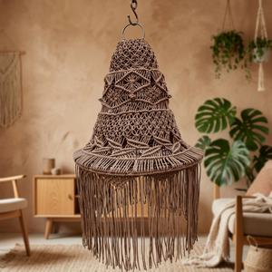 Abat-jour en macramé en coton tissé à la main, lanterne bohème, décoration suspendue pour mariage, salon, décoration de la maison - Product Image 2