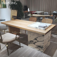 Bureau long en marbre naturel direct d'usine comptoir en pierre bureau d'ordinateur de table en bois