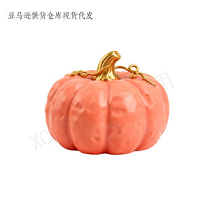 Figurine artisanale en résine personnalisée en forme <span class=keywords><strong>de</strong></span> citrouille, couleur pêche corail, avec tige <span class=keywords><strong>de</strong></span> vigne dorée, pour décoration <span class=keywords><strong>de</strong></span> <span class=keywords><strong>centre</strong></span> <span class=keywords><strong>de</strong></span> <span class=keywords><strong>table</strong></span> d'Halloween et d'automne - Product Image 2