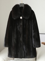 PUDI Damen Luxus Kunstpelz Atmungsaktiver Lässiger Langer Gestrickter Wintermantel mit Echtem Fuchspelzkragen Seniorenmantel CT248
