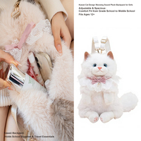 Sac à dos en peluche motif chat Kawaii avec son couinement, sangle réglable douce, idéal pour filles, école, voyage, cadeau