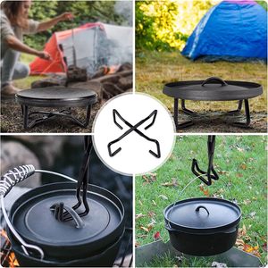Support de wok de cuisine d'extérieur portable, support de couvercle de four <span class=keywords><strong>hollandais</strong></span> pliant en fonte 4 en 1 pour <span class=keywords><strong>camping</strong></span> de pique-nique en plein air - Product Image 4