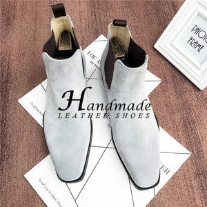 Nouvelles bottes Chelsea pour hommes avec empeignes en faux daim et daim rétro, chaussures en cuir à tige haute, bottes en cuir véritable, chaussures décontractées - Product Image 4