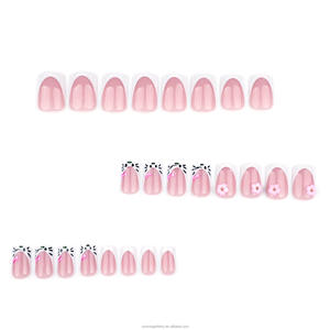 Uñas Acrílicas al por Mayor, Diseño Gatitos con Lazo <span class=keywords><strong>Rosa</strong></span> Francés, Uñas Artificiales, Uñas Postizas - Product Image 3