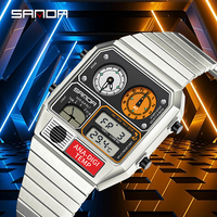 SANDA 3192 Jam Tangan Digital Pria Modis Sporty Kuarsa Tali Baja Tahan Karat Stopwatch Pengukur Suhu Penyelam 5BAR Tahan Air