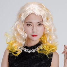 Perruque de fête jaune bicolore avec accessoires pour cheveux longs et bouclés - Product Image 1