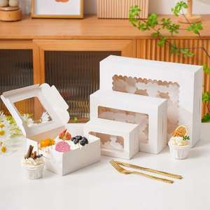 Großhandels preis Weiß Kleines biologisch abbaubares Papier Backen <span class=keywords><strong>2</strong></span> Halter Pappe Cupcake Verpackungs boxen mit klarem Fenster - Product Image 2