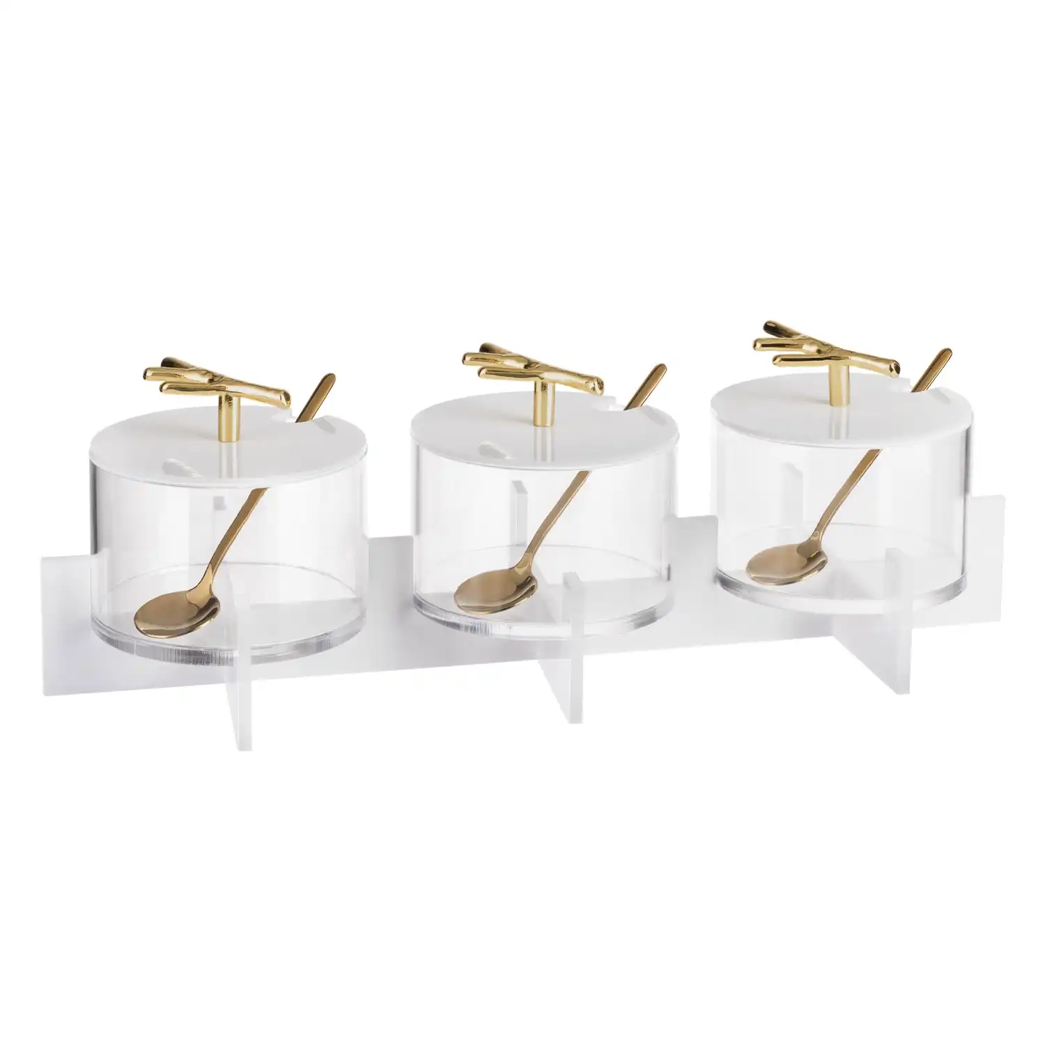 Judaica Israel Lucite Branch Design Três Seccional Dip Bowl Set Judaico Acrílico Dip Holder