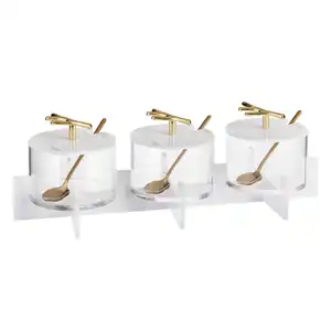 Judaica Israel Lucite Branch Design Three Sectional Dip Bowl Set Jewish Acrylic Dip Holder