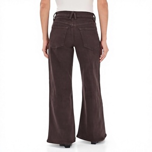 Pantalones vaqueros de mezclilla marrón oscuro de cintura media y pierna recta para mujer, estilo casual, corte regular, color liso, tela de algodón, estilo veraniego - Product Image 2