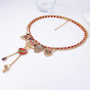 Halloween Trendy Luxus Damen Halskette <span class=keywords><strong>2</strong></span> Sätze von bunten Metalls chädel und Schmetterling Anhänger buddhistisch inspiriert - Product Image 3