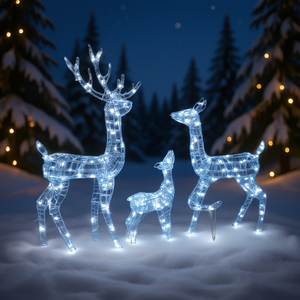 Decoración Navideña de Familia de Renos de Acrílico, 300 Luces LED Blancas Frías, IP20, Regulable, para Uso en Interiores y Exteriores - Product Image 2