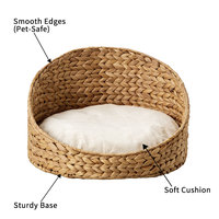 Nid douillet chic en jacinthe d'eau pour animaux de compagnie, coussin épais, panier rond en paille tressée, lit pour chien fait main