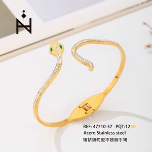 Bracciale a Forma di Serpente con Diamanti Incastonati in Acciaio Inossidabile Tono Oro Regolabile Gioielli da Donna - Product Image 1