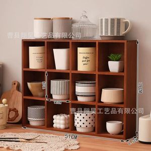 Desktop <b>Solid</b> <b>Wood</b> Twelve Compartment Storage Box For Tea Sets And Water Cups Modern Simple Style - Product Image 3