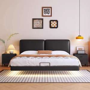 Cadre de <span class=keywords><strong>lit</strong></span> double King Size moderne de luxe, 10 ans d'expérience, meubles de chambre à coucher en bois, revêtement en cuir véritable - Product Image 1