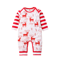 Offre Spéciale Noël Infantile Tenue Chaud Tissu Élastique Bébé Garçon barboteuses Rouge Blanc Rayé Motif De Wapiti Mignon Bébé Barboteuses