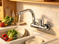 Robinetterie murale en alliage de zinc pour éviers de cuisine, avec noyaux en céramique, adaptée aux cuisines d'hôtels et d'appartements