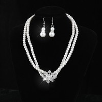 Nouvelle tendance Vintage femmes fleur perle colliers et boucles d'oreilles ensemble mariée ensemble de bijoux de mariage