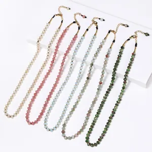 2022 Latest Fashion Rondelle Crystal Beads Necklace for Girls Summer Minimalist Amazonite Stone Beaded Short Necklaces