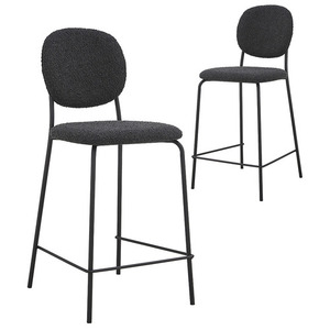 Rembourrage <span class=keywords><strong>de</strong></span> haute qualité pieds en métal noir tabourets <span class=keywords><strong>de</strong></span> <span class=keywords><strong>bar</strong></span> en <span class=keywords><strong>tissu</strong></span> boucle <span class=keywords><strong>gris</strong></span> <span class=keywords><strong>foncé</strong></span> avec dossier arrondi pour réglage <span class=keywords><strong>de</strong></span> cuisine <span class=keywords><strong>de</strong></span> <span class=keywords><strong>bar</strong></span> - Product Image 1