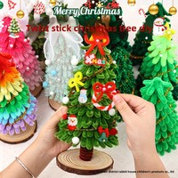 Kit de Matériaux DIY pour Arbre de Noël en Bâton Torsadé, LED Blanc Chaud, Base en Bois 28cm, Polyester, Métal, Créatif, pour Bureau