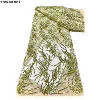 Tissu pour robe de mariée, broderie douce, dentelle française en tulle, tissu en dentelle française perlée avec des paillettes brillantes