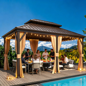 Gazebo de <span class=keywords><strong>jardin</strong></span> de luxe moderne <span class=keywords><strong>en</strong></span> aluminium avec toit rigide <span class=keywords><strong>en</strong></span> métal <span class=keywords><strong>galvanisé</strong></span> de haute qualité, gazebo grill avec toit rigide 10x10 - Product Image 2