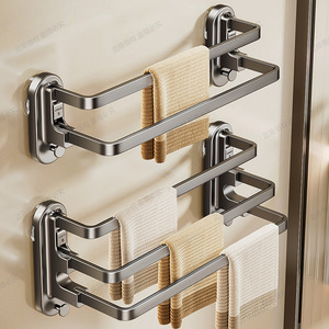 Towel Rack Wall Mounted Double <b>Bar</b> Suction Cup Storage Shelf Modern Design Carbon Steel ABS Material 15kg Load Capacity - Product Image 2