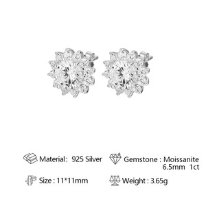Fashionable Hot Selling 925 Sterling Silver Moissanite Earrings 18K <strong>Gold</strong> Plated 1 <strong>Carat</strong> Diamond Sunflower Ladies Earrings - Product Image 6