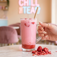 PULY OEM Çilekli Bubble Tea Tozu Helal Glutensiz Baz Yüksek Çözünürlük Oranı Bitki Bazlı Koruyucu İçermeyen Catering Etkinlikleri