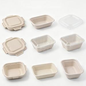 Boîte repas jetable écologique pour plats à emporter, plateau profond à 5 compartiments avec couvercle en PET et couvercle en pulpe - Product Image 2