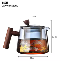 Ensemble de théière en verre résistant aux hautes températures théière en verre à poignée en bois gris fumée à haute teneur en borosilicate avec bouilloire à thé en verre infuseur
