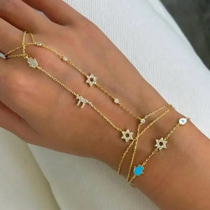Bracciale a catena con ciondolo a forma di Stella di David e Chai, gioiello religioso ebraico, amuleto segno di vita, con micro pavé di zirconi. - Product Image 1