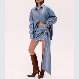 Ensemble deux pièces personnalisé de haute qualité pour femmes, chemise à manches longues d'été, jupe à ourlet irrégulier, ensemble deux pièces pour femmes - Product Image 1