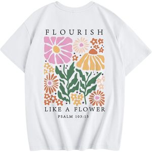 เสื้อยืดลายดอกไม้คริสเตียนน่ารักสำหรับผู้หญิง เสื้อยืดลายกราฟิกดอกไม้ ข้อพระคัมภีร์สดุดี 103:15 เสื้อยืดผ้าฝ้ายเจอร์ซีย์สร้างแรงบันดาลใจด้วยความศรัทธา - Product Image 1