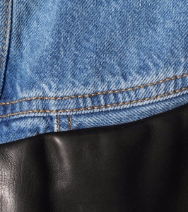 Veste contrastée en cuir denim Nouvelle veste en cuir à la mode 100% cuir véritable Panneau coupé et cousu Wash Denim - Product Image 4