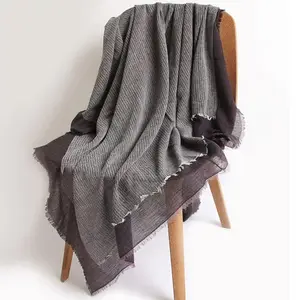 Ladies striped square shawl autumn and winter new black scarf for women cashmere