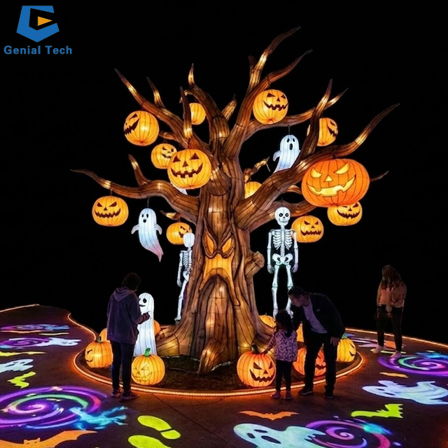 Custom Halloween Pumpkin Tree Decorative Lighting Festival Lantern Installations for Shopping Malls and Cultural Tourism Project