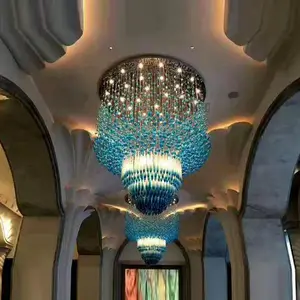 Custom Hotel Chandeliers Teto Arte Grande Lustre Amarelo Vermelho Verde Fábrica Custom Stone Shaped Glass LED Pingente Lâmpada Luz