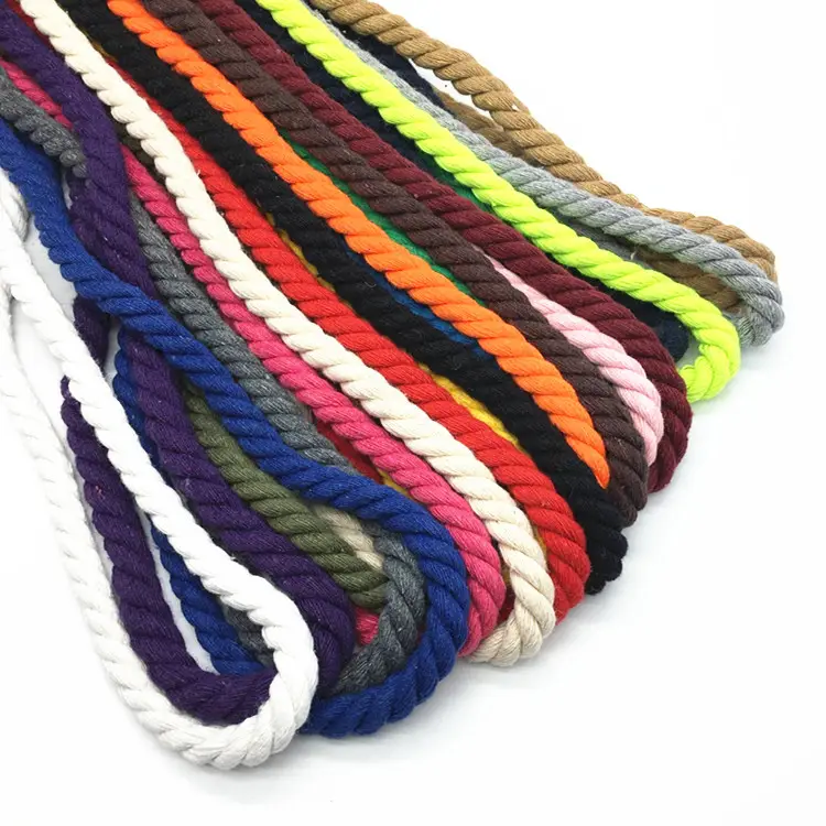 Vente en gros, cordon torsadé coloré à 3 brins de 8mm, corde en coton, cordon en macramé pour suspension murale, cintres pour plantes, artisanat, jouets pour animaux de compagnie