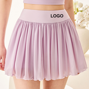 Rok tenis musim panas pinggang tinggi wanita dengan Logo kustom rok pendek ujung kue olahraga warna polos - Product Image 1