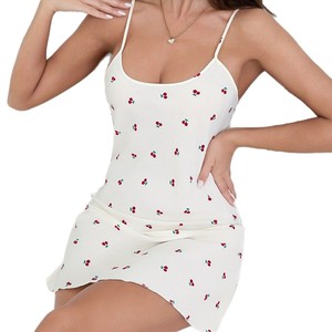 Nouvelle <span class=keywords><strong>chemise</strong></span> <span class=keywords><strong>de</strong></span> <span class=keywords><strong>nuit</strong></span> d'été pour femmes, sexy, décontractée, en jersey, taille élastique, col rond, dos élégant, bretelles fines, pour la maison - Product Image 5