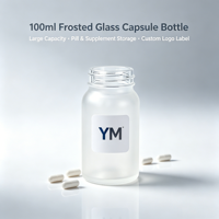 Flacon à pilules en verre dépoli de 100 ml, pot vide pour capsules, couvercles à vis en verre, verre mat personnalisable, sérigraphié, pour produits de santé