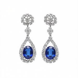 Classic Blue Sapphire Drop Earrings With Round Brilliant Cut <b>Crystal</b> Pave Setting For Women Wedding Jewelry - Product Image 1