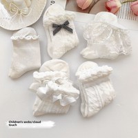 Chaussettes d'hiver pour enfants, en polyester/coton jacquard respirant, à dentelle, polyvalentes, pour filles, blanches, style princesse, mi-mollet, à motif aiguille