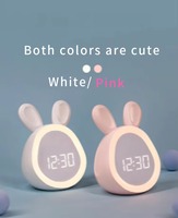 Réveil LED Rond Adorable en Forme de Lapin avec Lumière, Horloge Numérique Électronique de Dessin Animé pour Enfants et Étudiants