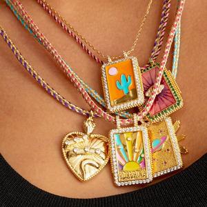 Collar de Bisutería Bohemia BJB0526N, Collar de Latón Chapado en Oro con Esmalte y Circonitas, Diseño de Chica del <span class=keywords><strong>Tarot</strong></span>, para el Verano - Product Image 4