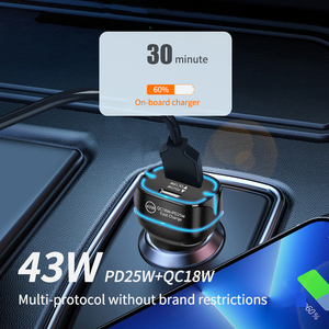 OEM 브랜드 CE FCC Rohs 인증 듀얼 포트 USB A 타입 C 43w 초고속 PD QC 3.0 휴대 전화 자동차 충전기 - Product Image 3